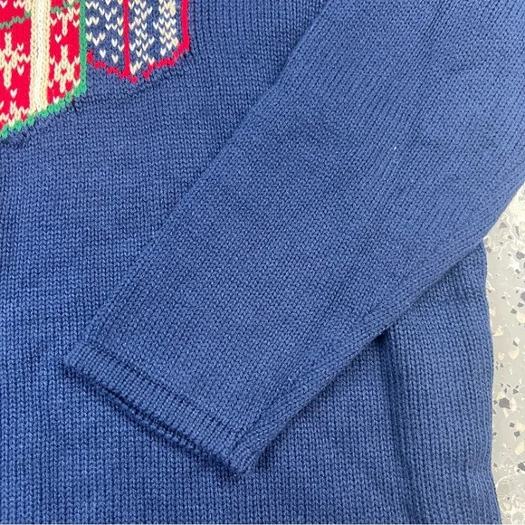 Woman Within Navy Ugly Christmas Holiday Sweater with Gift Presents - Picture 4 of 7